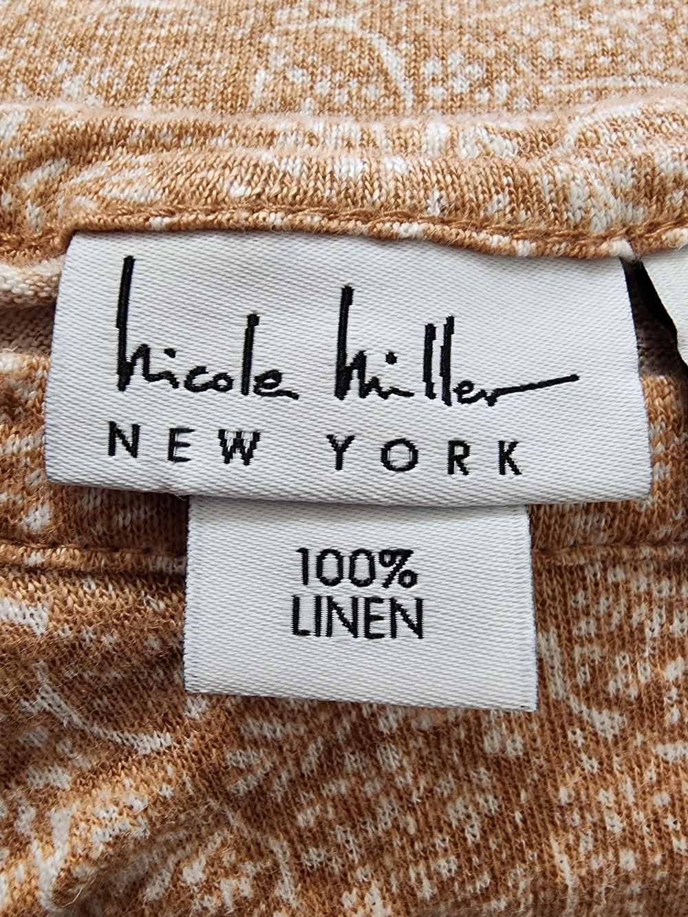 Nicole Miller Linen Top L Peachy Tan Floral Boxy Crop Cap Sleeve - Picture 8 of 10